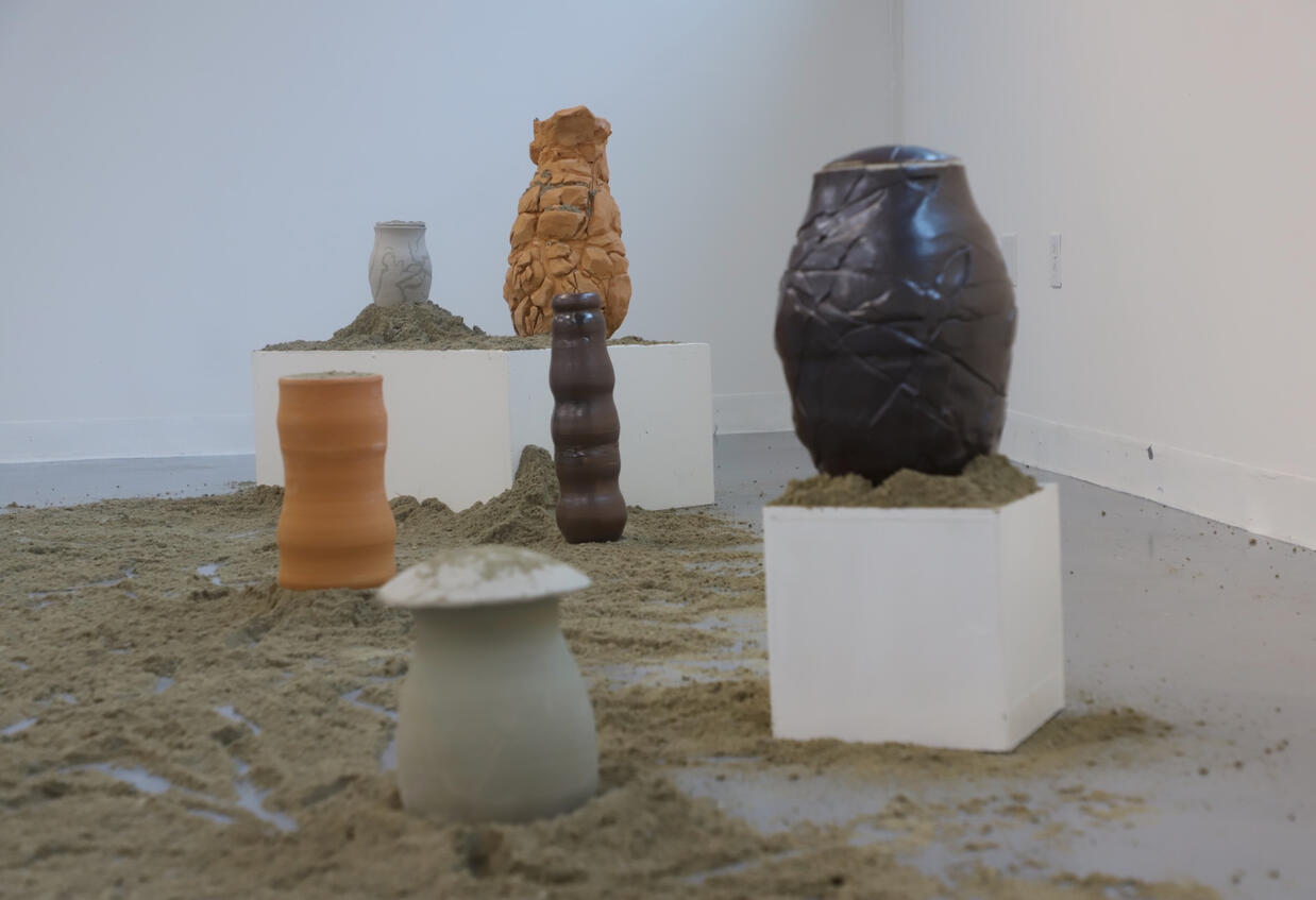 "Fractured" 2024, Ceramic Installation: Foraged Clay and Sand