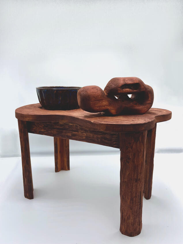 "Fits into place" 2022, Poplar Wood with Thrown Ceramic pot
